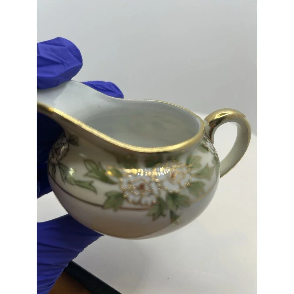 Nippon Floral Hand Painted Porcelain Creamer & Sugar Set W/Lid Vintage